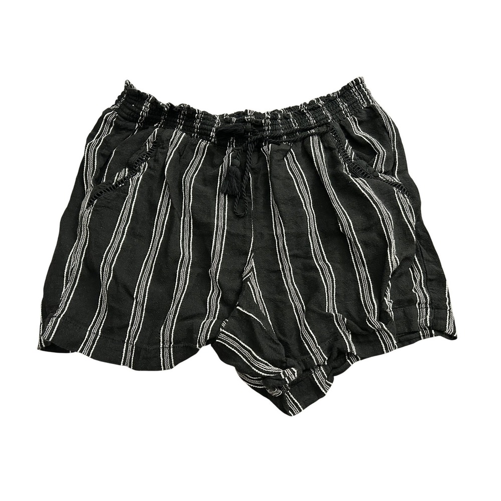 Briggs Striped Shorts Womens Large Black White Excellent Tassel Crochet Trim